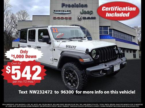 Bright White Clearcoat 2022 Jeep Wrangler Willys