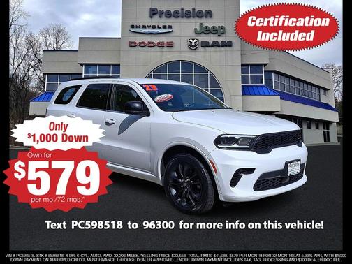 White Knuckle Clearcoat 2023 Dodge Durango GT Launch Edition AWD