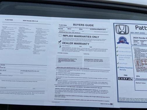 Platinum White Pearl 2024 Honda HR-V LX