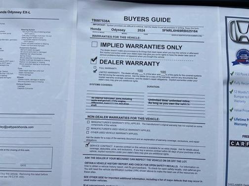 Platinum White Pearl 2024 Honda Odyssey EX-L