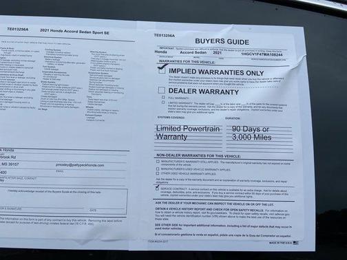 White 2021 Honda Accord Sport SE