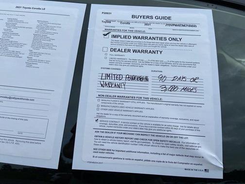 Super White 2021 Toyota Corolla LE