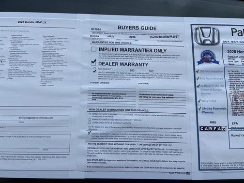 Platinum White Pearl 2025 Honda HR-V LX