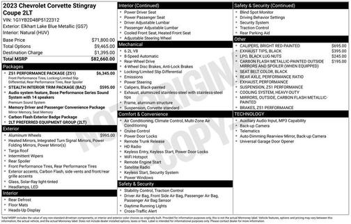 Elkhart Lake Blue Metallic 2023 Chevrolet Corvette Stingray w/2LT