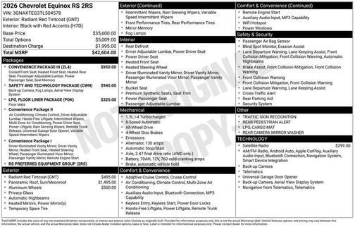 Radiant Red 2026 Chevrolet Equinox RS