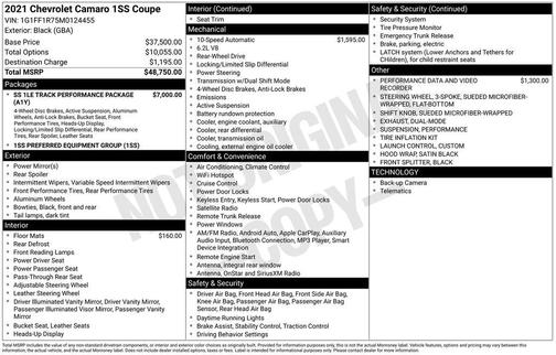 Black 2021 Chevrolet Camaro SS