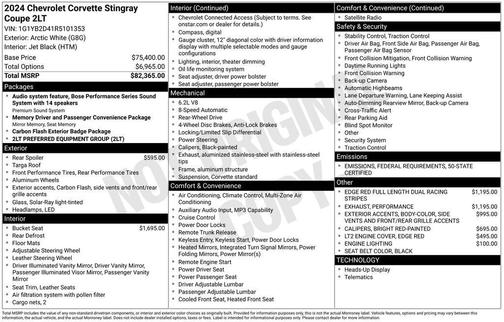 2024 Chevrolet Corvette Stingray w/2LT