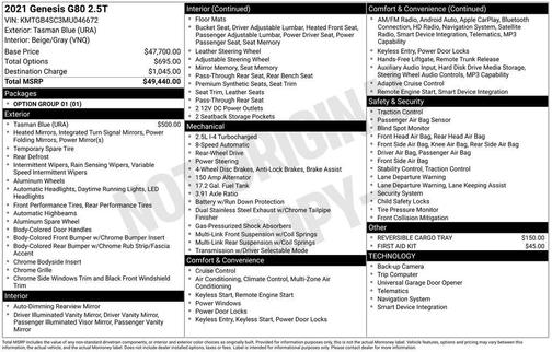 2021 Genesis G80 2.5T