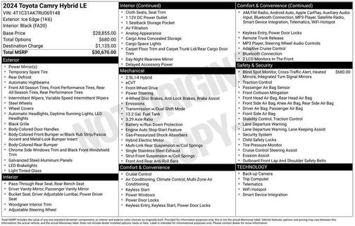 2024 Toyota Camry Hybrid LE