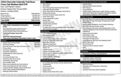 2026 Chevrolet Colorado Trail Boss