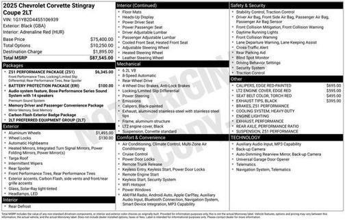 2025 Chevrolet Corvette Stingray w/2LT