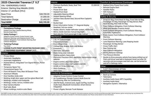 Sterling Gray Metallic 2025 Chevrolet Traverse LT