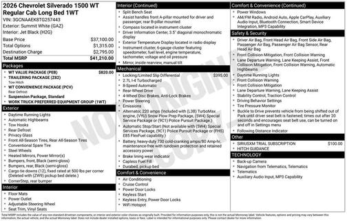Summit White 2026 Chevrolet Silverado 1500 WT