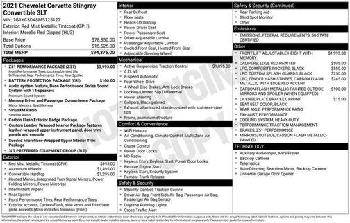 2021 Chevrolet Corvette Stingray w/3LT