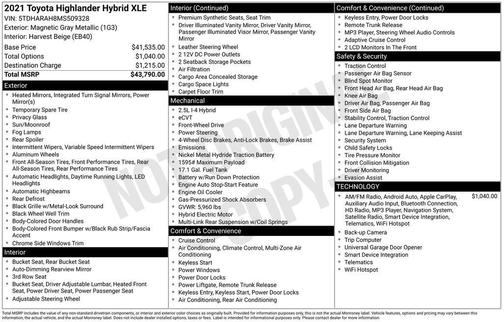 2021 Toyota Highlander Hybrid XLE
