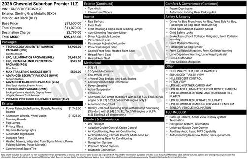 Sterling Gray Metallic 2026 Chevrolet Suburban Premier