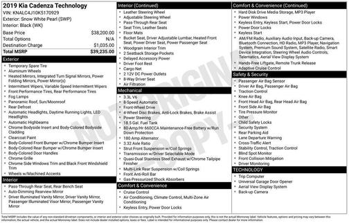 2019 Kia Cadenza Technology