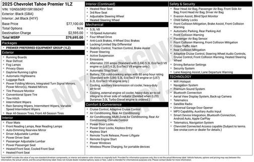 Black 2025 Chevrolet Tahoe Premier