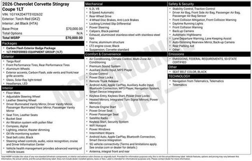 2026 Chevrolet Corvette Stingray w/1LT