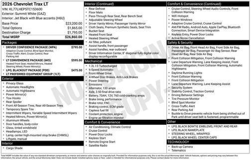 Summit White 2026 Chevrolet Trax LT
