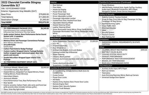 2022 Chevrolet Corvette Stingray w/3LT