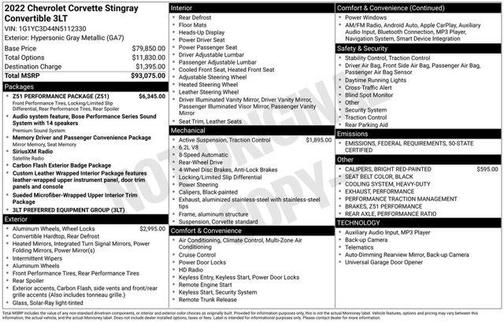 2022 Chevrolet Corvette Stingray w/3LT