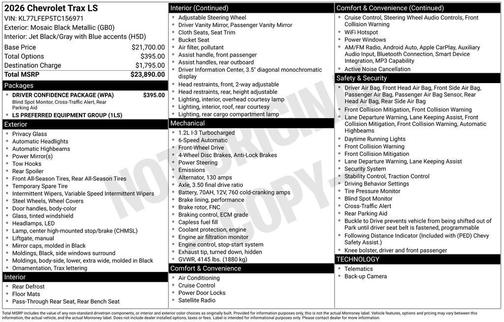 Mosaic Black Metallic 2026 Chevrolet Trax LS