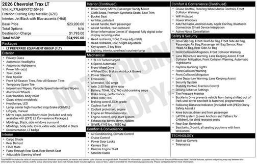 Sterling Gray Metallic 2026 Chevrolet Trax LT