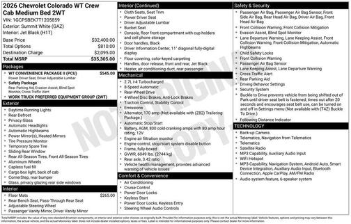 Summit White 2026 Chevrolet Colorado WT