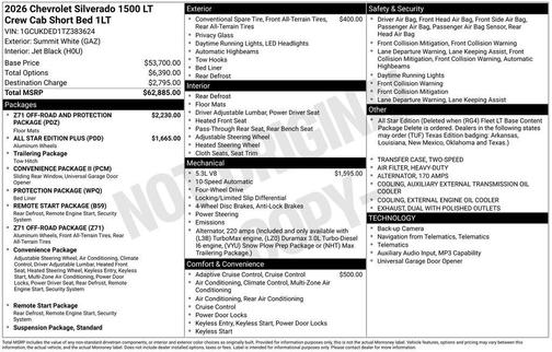 Summit White 2026 Chevrolet Silverado 1500 LT