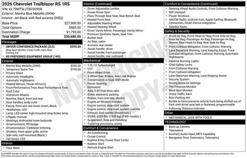 Marina Blue 2026 Chevrolet Trailblazer RS