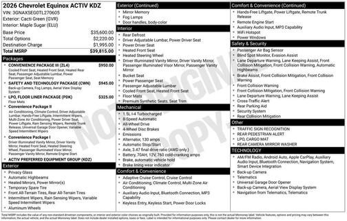 Green 2026 Chevrolet Equinox ACTIV