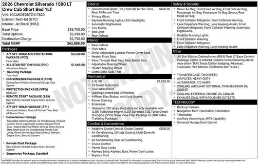 Red 2026 Chevrolet Silverado 1500 LT