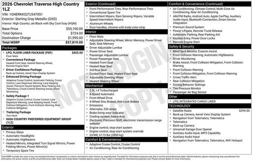 Sterling Gray Metallic 2026 Chevrolet Traverse High Country