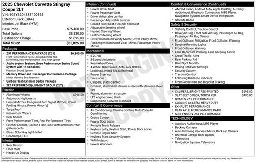 2025 Chevrolet Corvette Stingray w/2LT