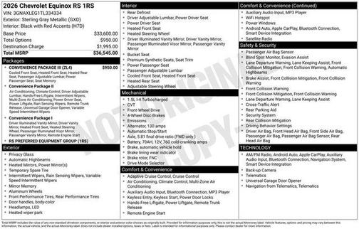 Sterling Gray Metallic 2026 Chevrolet Equinox RS