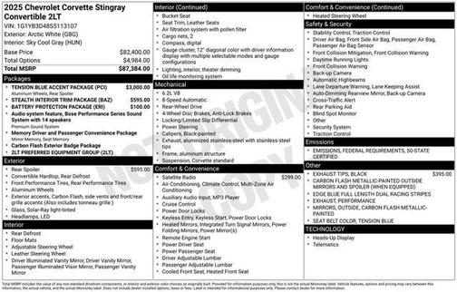 2025 Chevrolet Corvette Stingray w/2LT