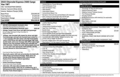 2022 Chevrolet Express 2500 RWD 2500 Regular Wheelbase WT