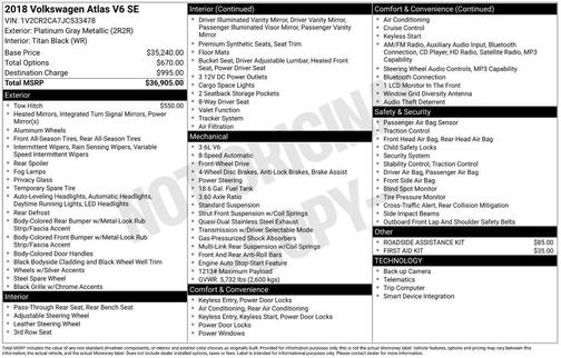 2018 Volkswagen Atlas 3.6L SE