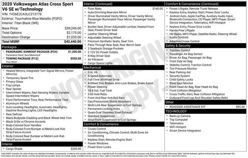 2020 Volkswagen Atlas Cross Sport 3.6L V6 SE w/Technology