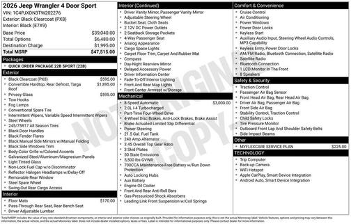 Black Clearcoat 2026 Jeep Wrangler Sport