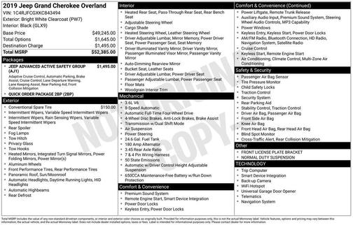 Bright White Clearcoat 2019 Jeep Grand Cherokee Overland