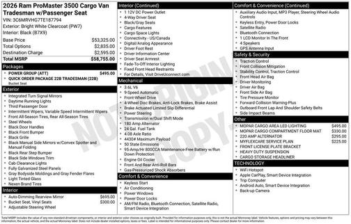 Bright White Clearcoat 2026 RAM ProMaster 3500 High Roof
