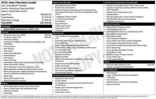Sting Gray Clearcoat 2026 Jeep Cherokee LAREDO/LIMITED