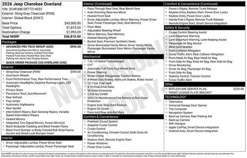 Sting Gray Clearcoat 2026 Jeep Cherokee Overland