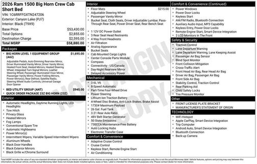Canyon 2026 RAM 1500 Big Horn/Lone Star