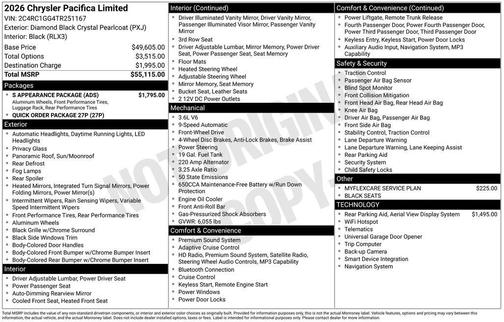 Diamond Black 2026 Chrysler Pacifica Limited