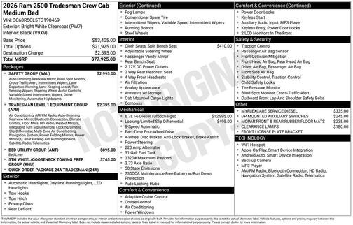 Bright White Clearcoat 2026 RAM 2500 Tradesman