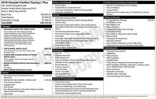 Bright White Clearcoat 2018 Chrysler Pacifica Touring-L Plus