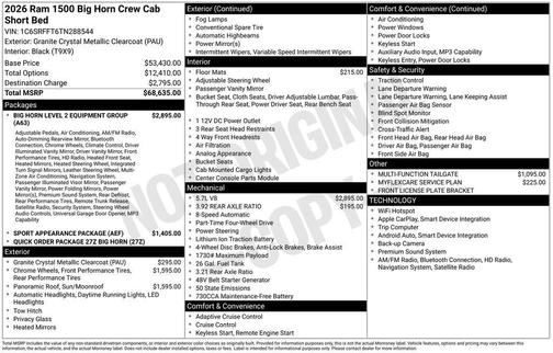 Granite Crystal Clearcoat Metallic 2026 RAM 1500 Big Horn/Lone Star